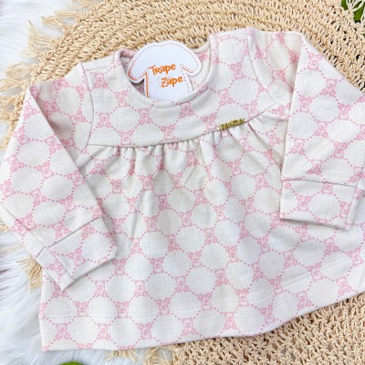 Conj. Batinha Manga Longa Ursinhos e Calça Legging - Areia e Rose